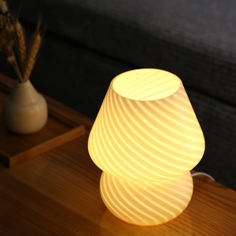 Avelena | Pilzlampe, Glas-Pilz-Nachttischlampen Translucente Murano Vintage Stil Gestreifte Kleine Nachttisch Desklampe Wirbellicht für Wohnkultur, Esszimmer, Wohnzimmer, Schlafzimmer, Geschenk