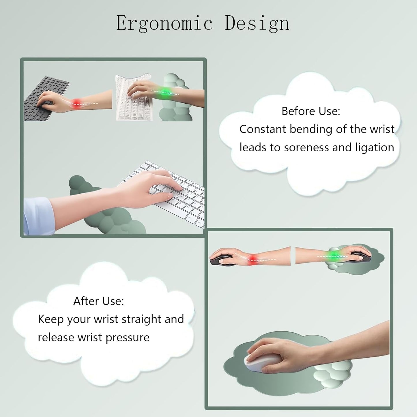 Avelena | Wolkenförmige ergonomische Handgelenkstütze Set mit Mauspad & Untersetzer – Zeyora