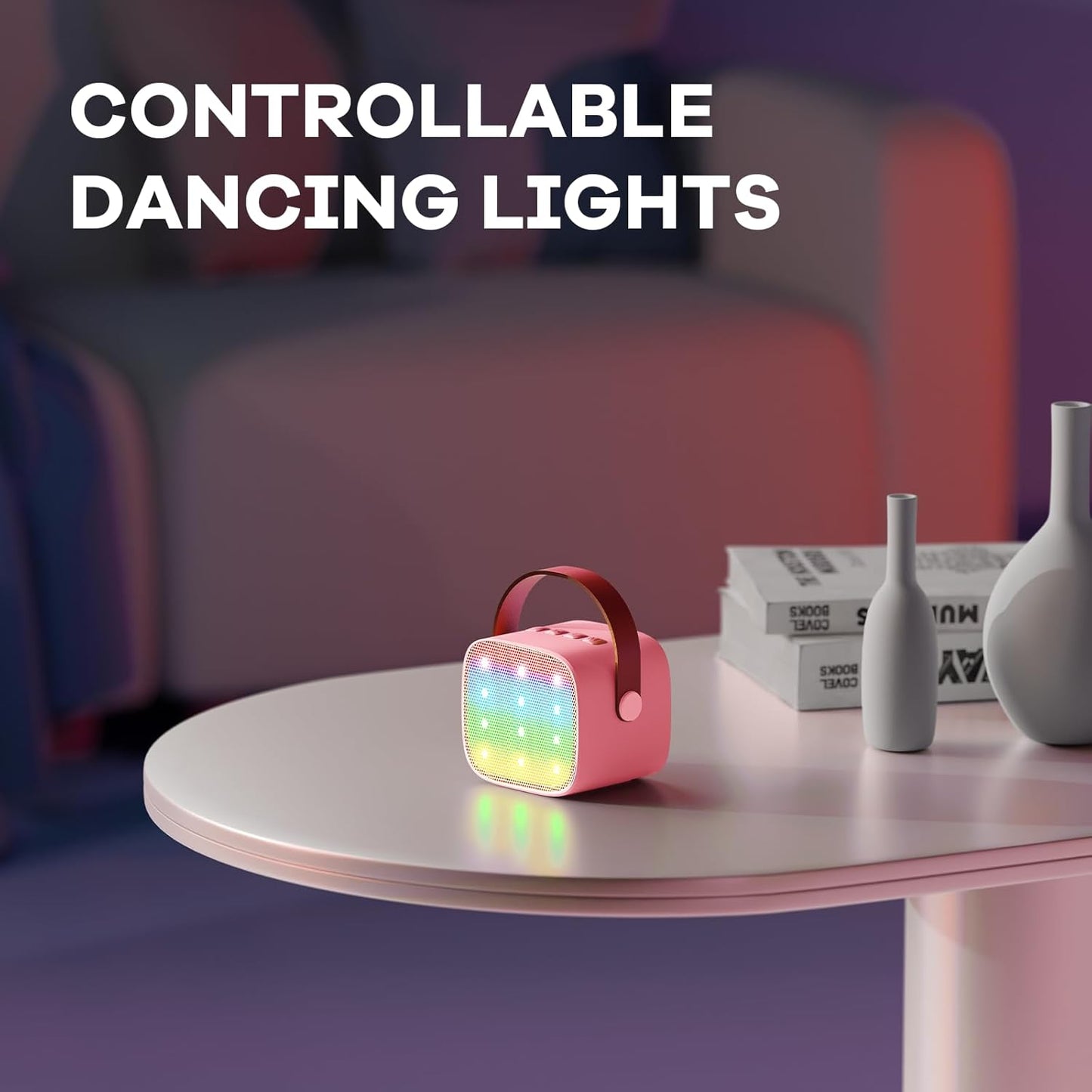 Avelena | Tragbare Mini Karaoke Maschine mit Bluetooth Lautsprecher & 2 Wireless Mikros – Veylo