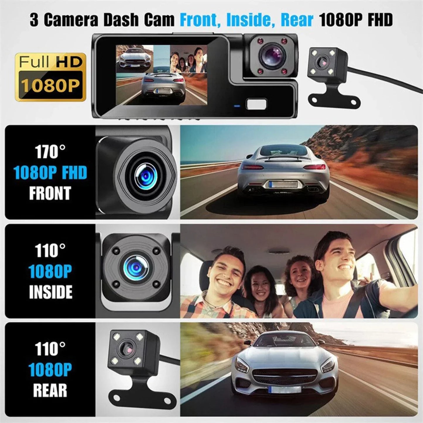 Avelena | 3-Kanal-Dashcam Vorne und Hinten Innen