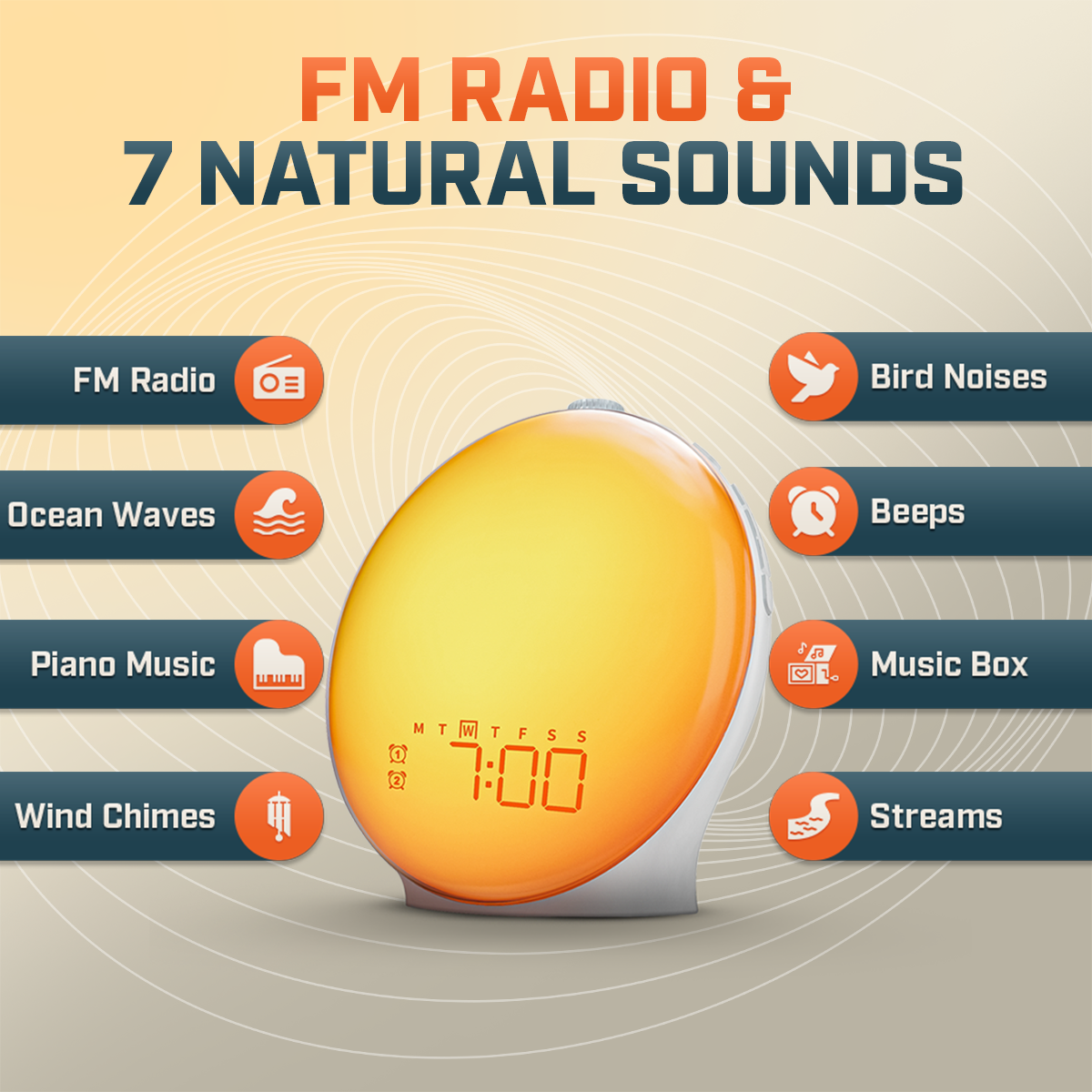 Avelena | Wake-Up Sun Lamp Clock | Gradual Sunrise Light & Customizable Sounds for Gentle Mornings