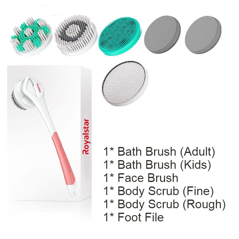 Avelena | All-in-One wiederaufladbares Körperbürsten-Set, mit 7 austauschbaren Köpfen & langem Griff für Körper, Gesicht, Fuß, Erwachsene & Kinder