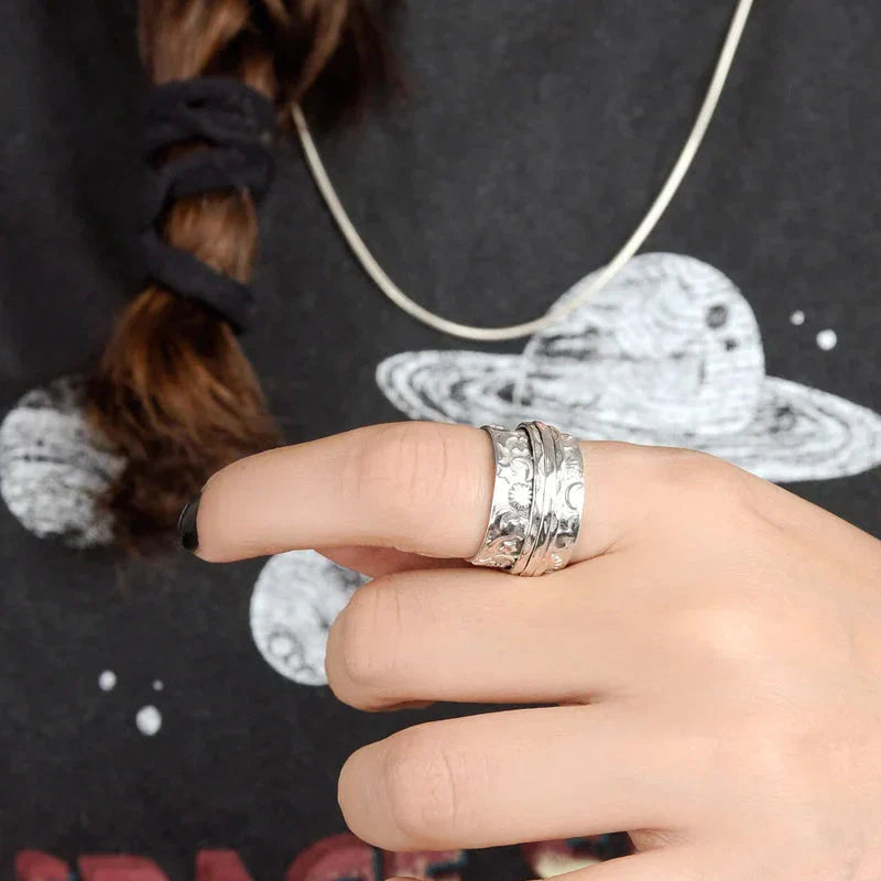 Avelena | Silberner Stern Mond Sonne Ring
