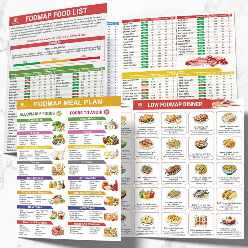 Avelena | Set aus 2 Fodmap-DiagrammenIBS-Symptomlindernde Lebensmittel-Liste