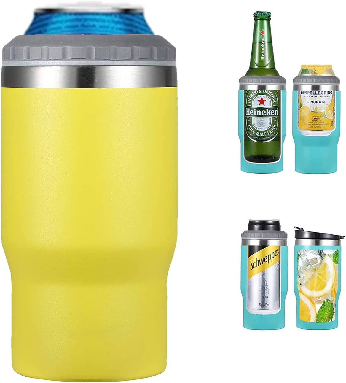 Avelena | 4 in 1 Edelstahl Dose-/Flaschenisolator, 14Oz Zwei-Wege-Deckel SUS Isolierte Dose Kühler, Bierflaschenhalter (Schwarz)