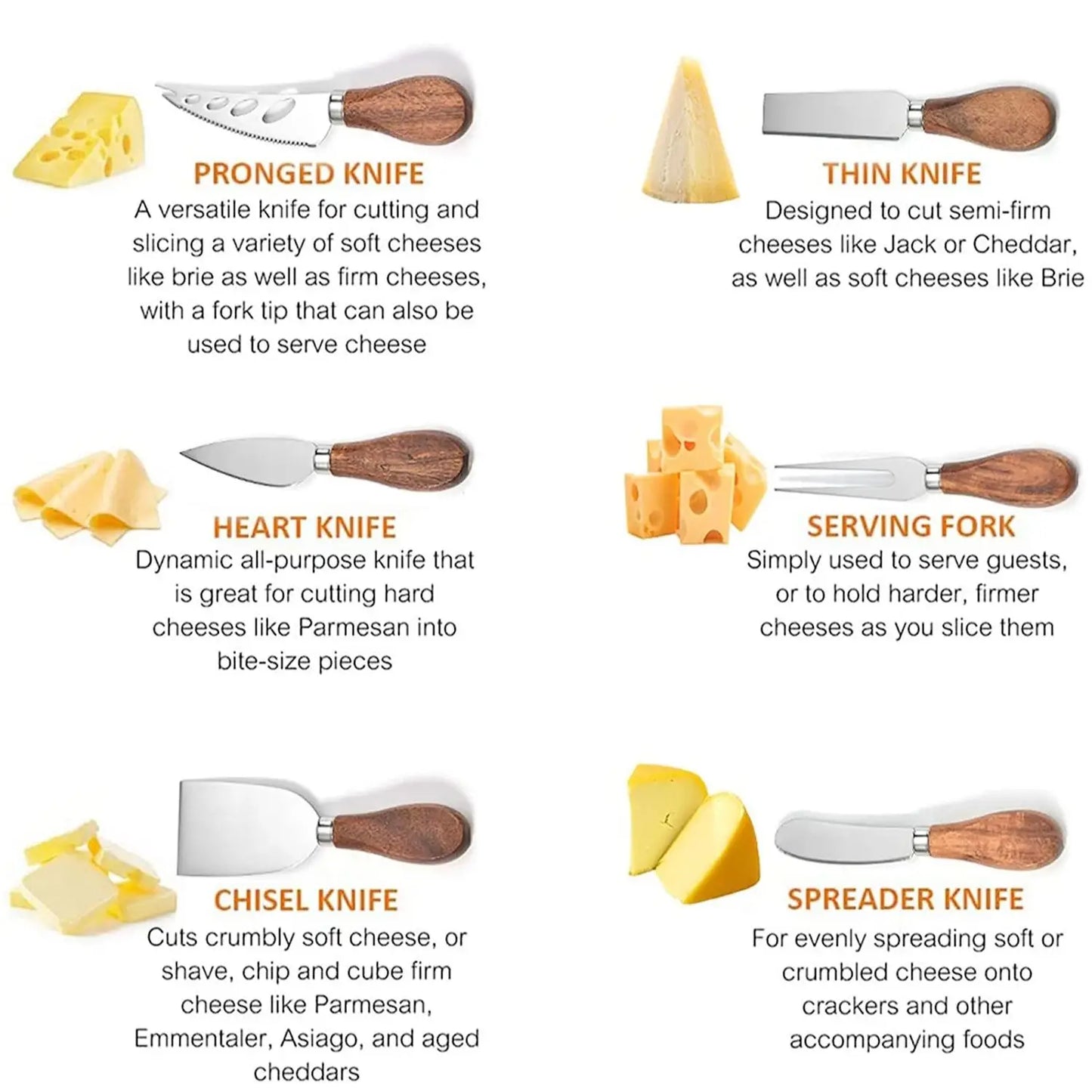 Avelena | 6 Stück Edelstahl Käsemesser für Charcuterie-Boards und Besteck