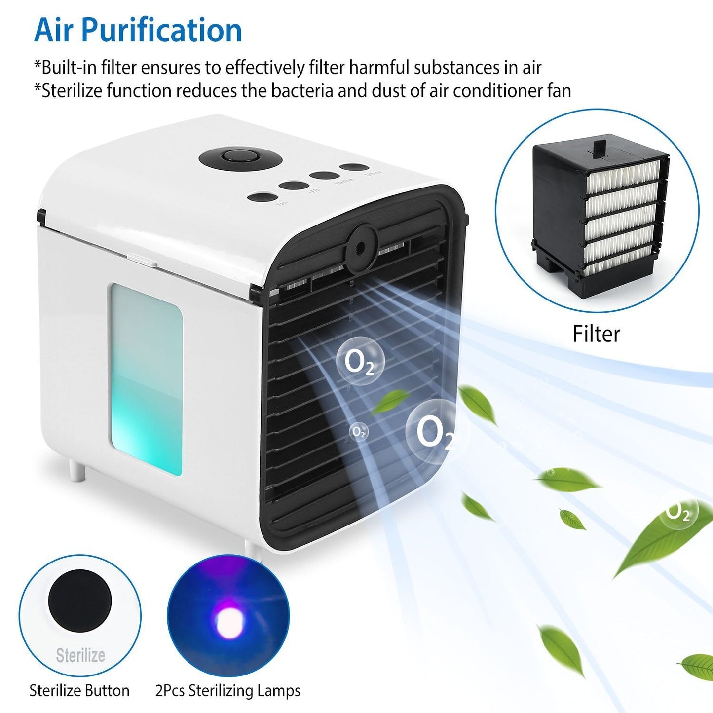 Avelena | 7-Farben Wechsel Tragbarer Mini Klimaanlagen Kühler Ventilator