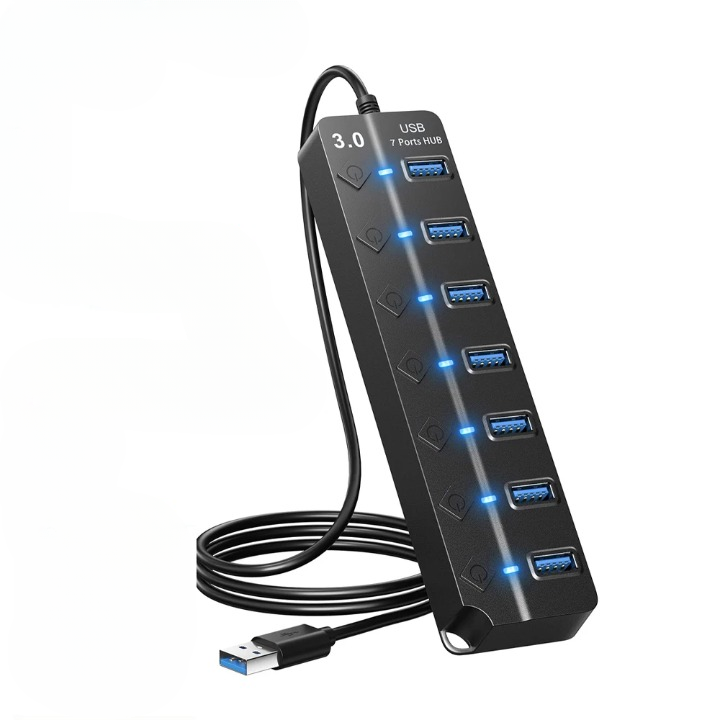 Avelena | 7-Port USB 3.0 Hub mit Netzschalter – PortMaster (1+1 KOSTENLOS)