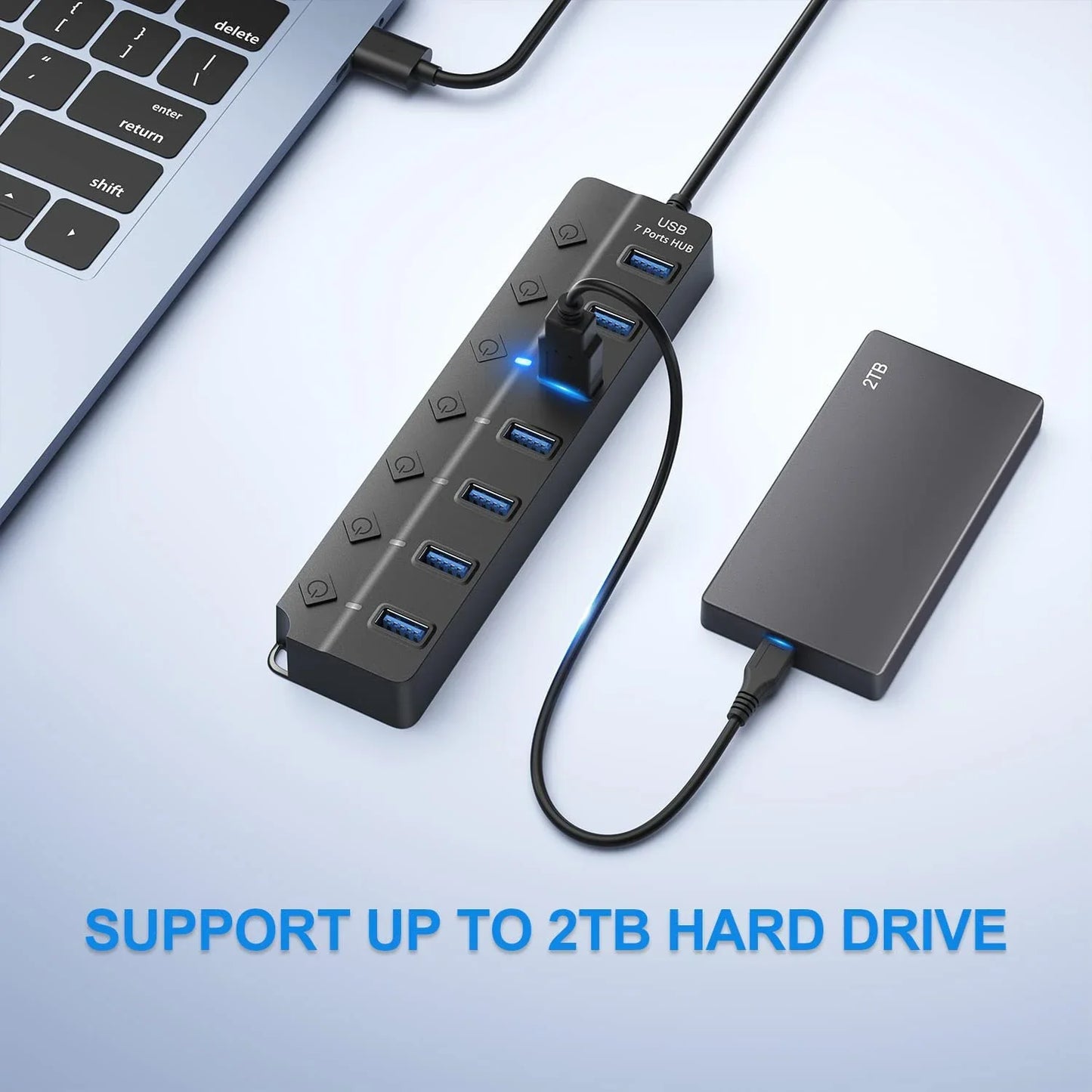 Avelena | 7-Port USB 3.0 Hub mit Netzschalter – PortMaster (1+1 KOSTENLOS)