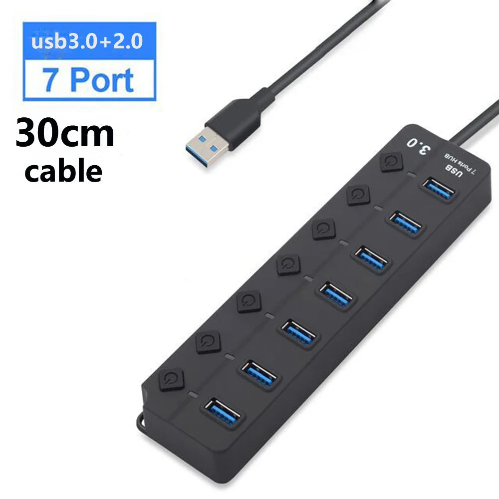 Avelena | 7-Port USB 3.0 Hub mit Netzschalter – PortMaster (1+1 KOSTENLOS)