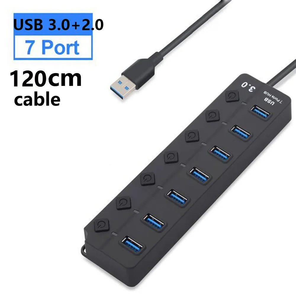 Avelena | 7-Port USB 3.0 Hub mit Netzschalter – PortMaster (1+1 KOSTENLOS)