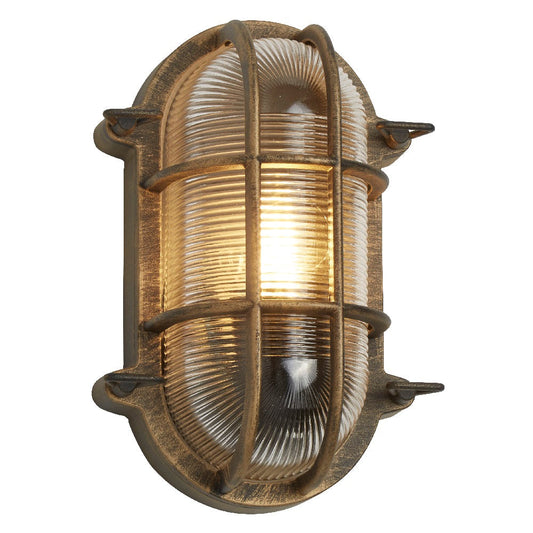 Avelena | Antikes Messing & geripptes Glas Außen Vintage Oval Flächenleuchten Wandlampe 248mm