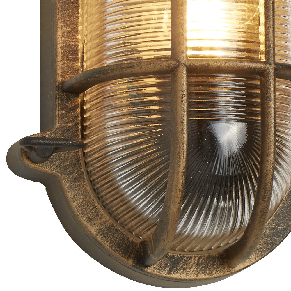 Avelena | Antikes Messing & geripptes Glas Außen Vintage Oval Flächenleuchten Wandlampe 248mm