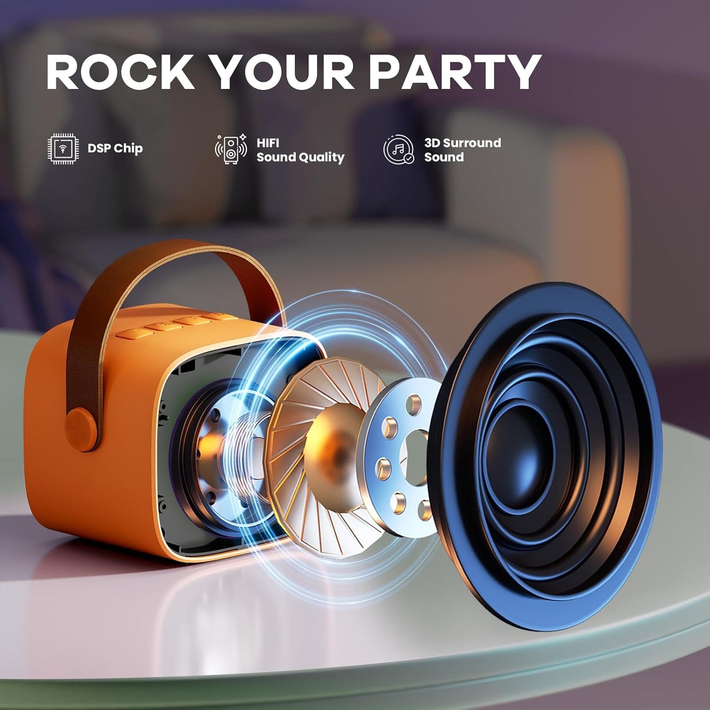 Avelena | Tragbare Mini Karaoke Maschine mit Bluetooth Lautsprecher & 2 Wireless Mikros – Veylo