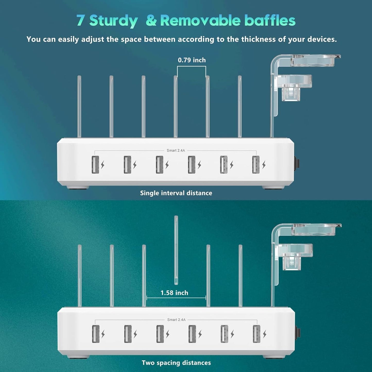 Avelena | 6-Port Mehrgerät-Schnellladegerät Organizer mit Smart IC & Kabelset