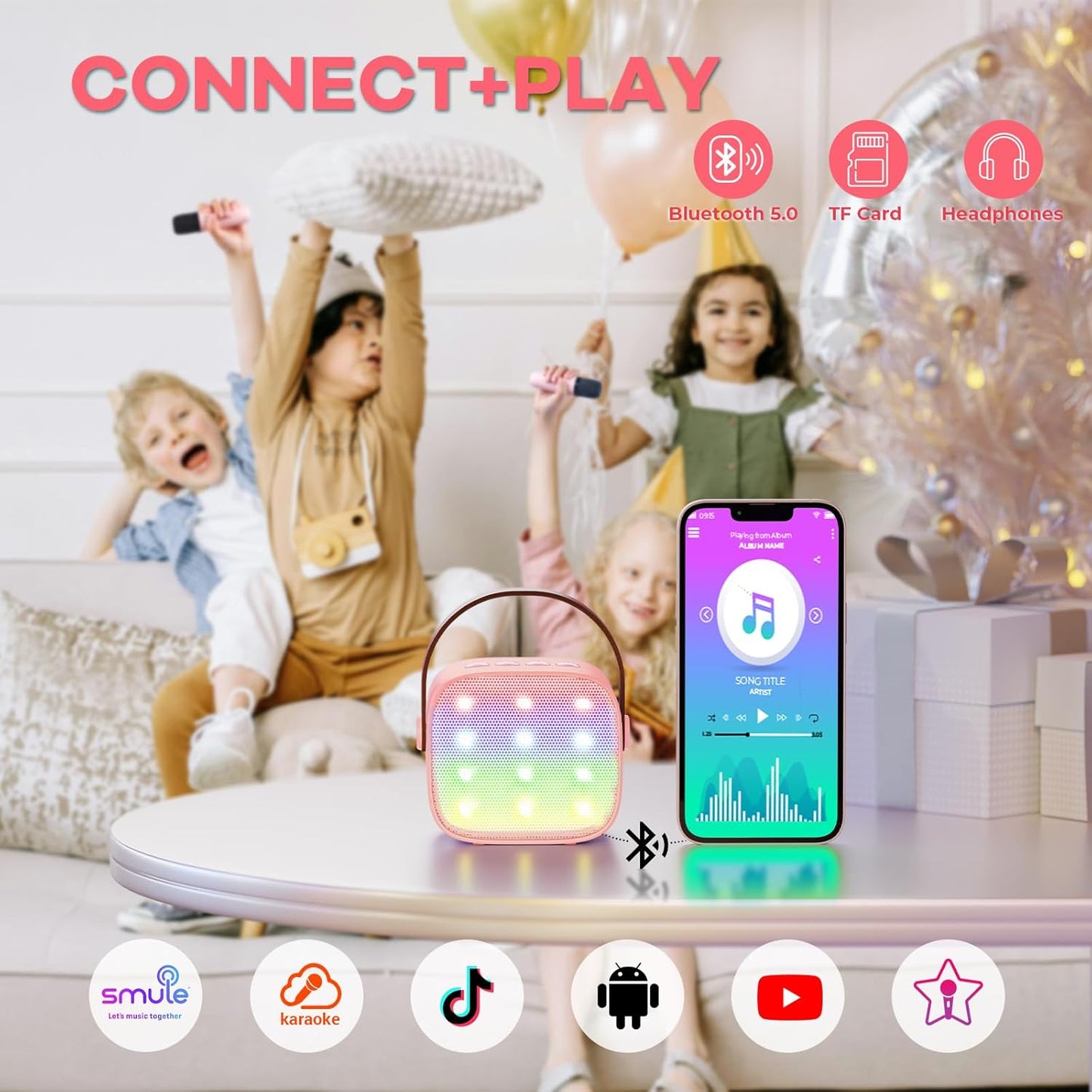 Avelena | Tragbare Mini Karaoke Maschine mit Bluetooth Lautsprecher & 2 Wireless Mikros – Veylo