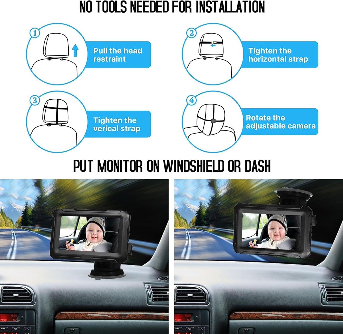 Avelena | Baby Auto Spiegel mit 1080P Kamera & 4,3'' Bildschirm – Solvian