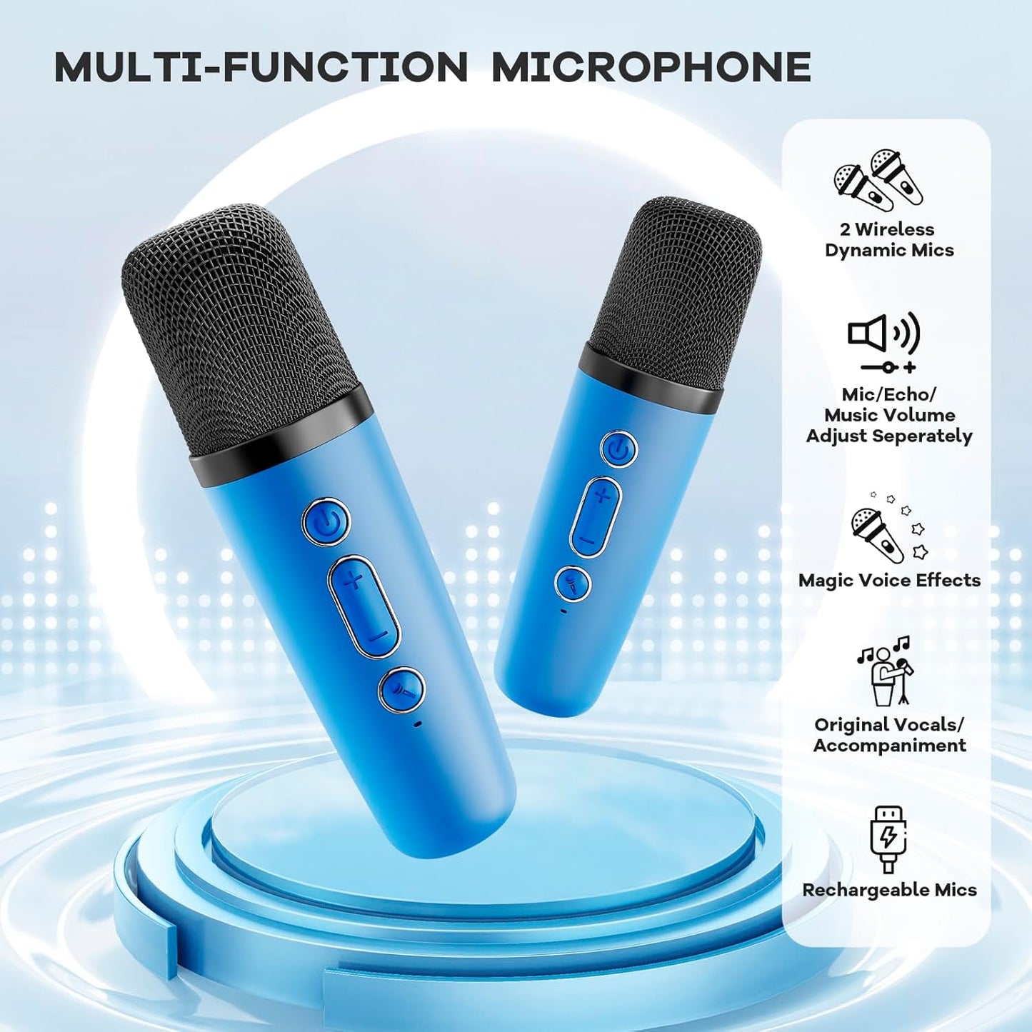 Avelena | Tragbare Mini Karaoke Maschine mit Bluetooth Lautsprecher & 2 Wireless Mikros – Veylo