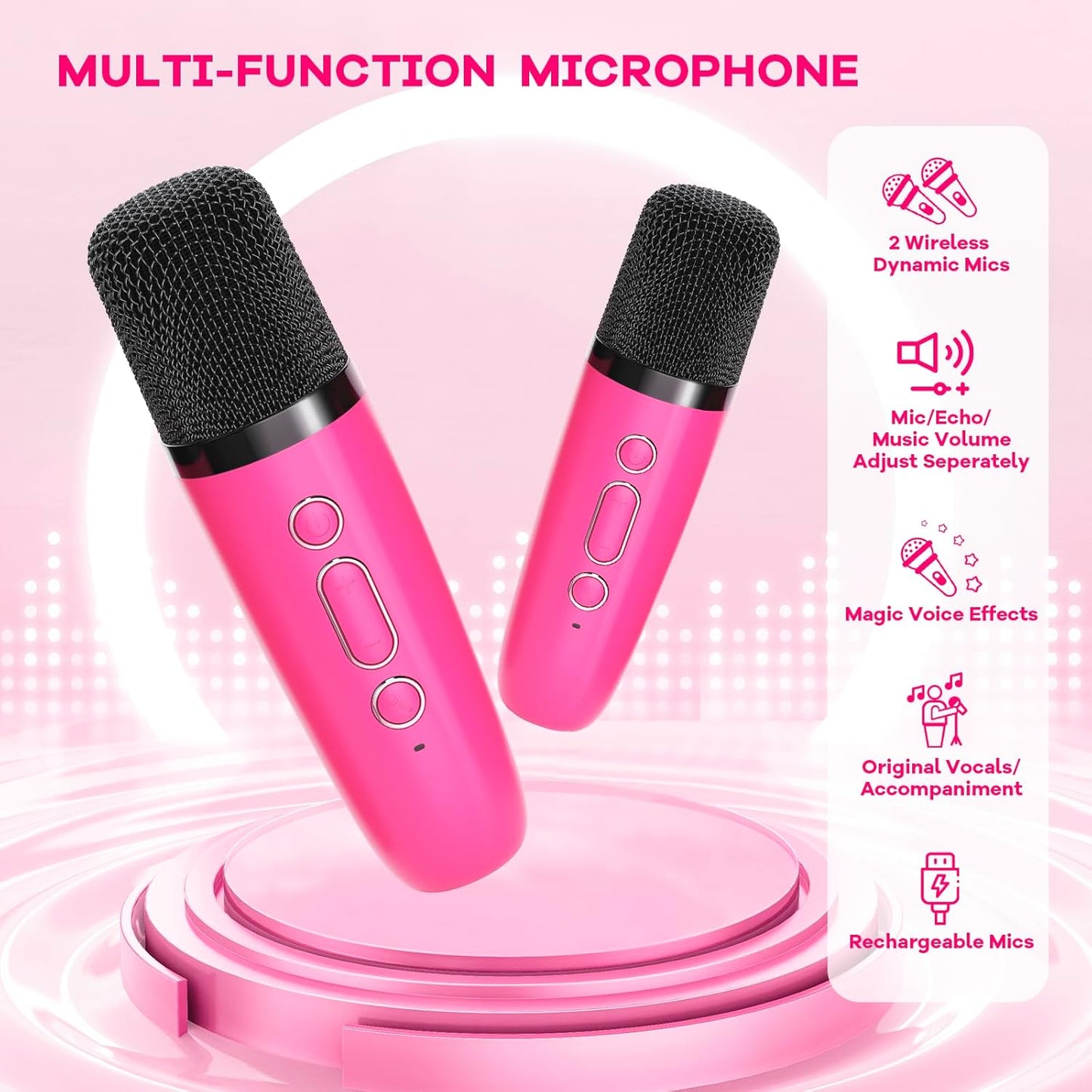 Avelena | Tragbare Mini Karaoke Maschine mit Bluetooth Lautsprecher & 2 Wireless Mikros – Veylo