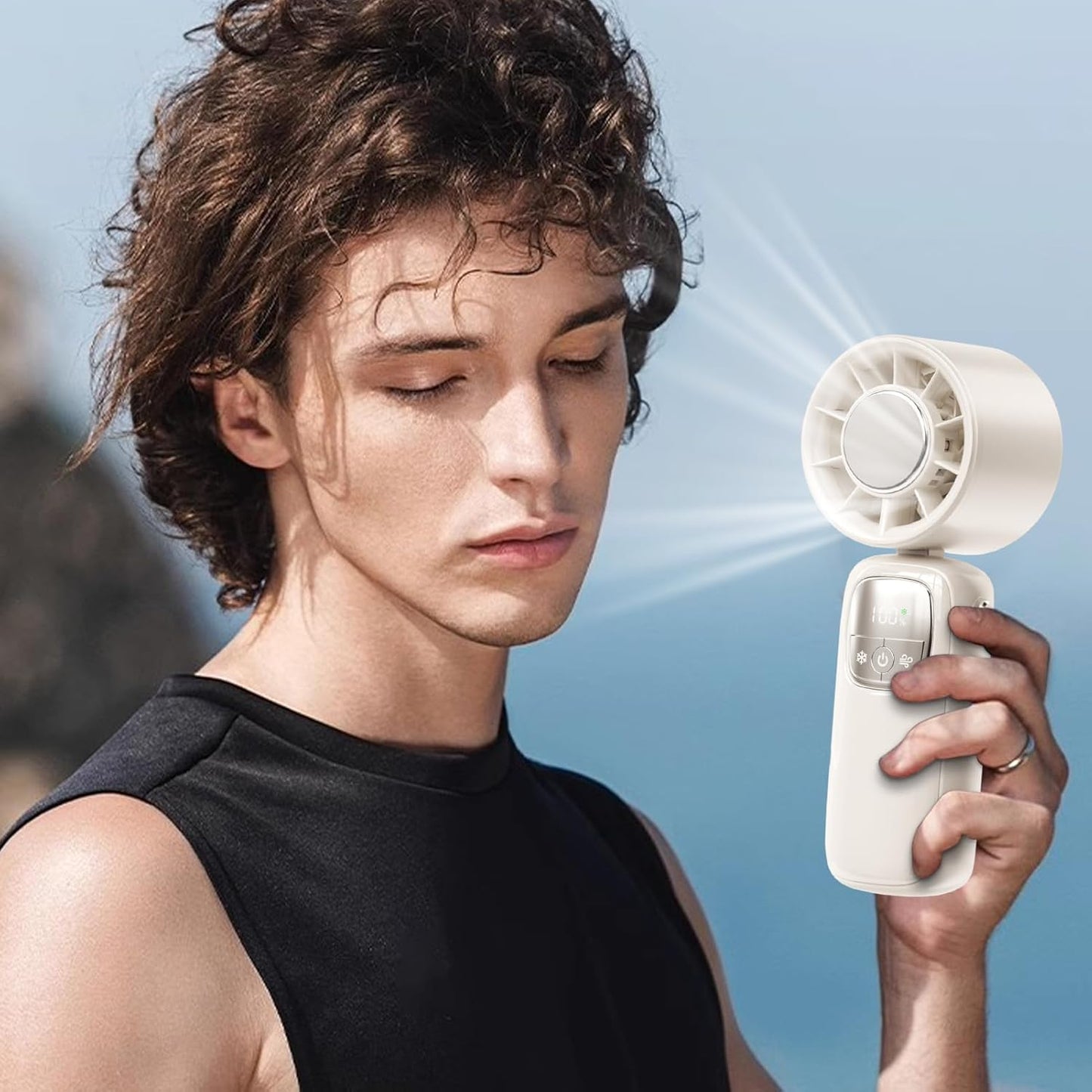 Avelena | Tragbarer faltbarer Handventilator mit LED-Anzeige 100 Geschwindigkeiten
