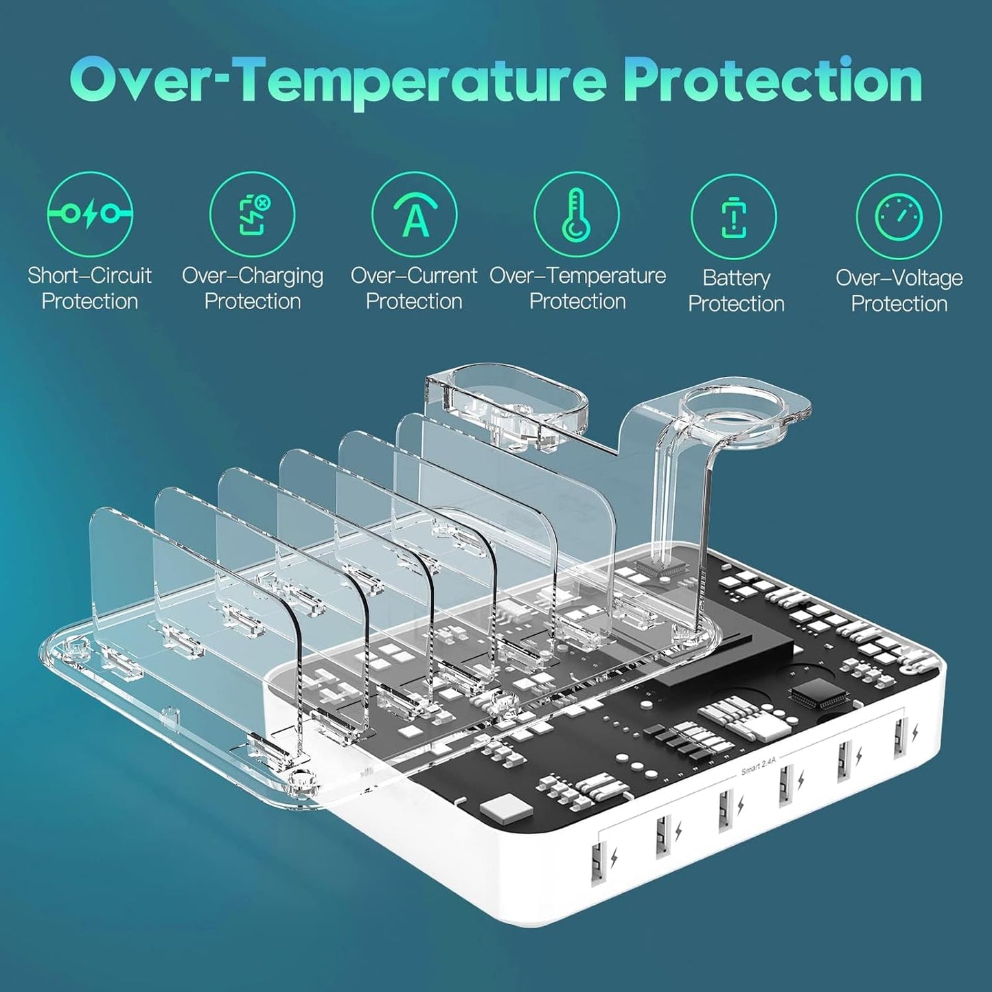 Avelena | 6-Port Mehrgerät-Schnellladegerät Organizer mit Smart IC & Kabelset