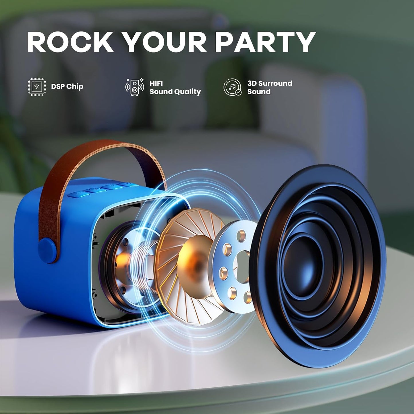 Avelena | Tragbare Mini Karaoke Maschine mit Bluetooth Lautsprecher & 2 Wireless Mikros – Veylo