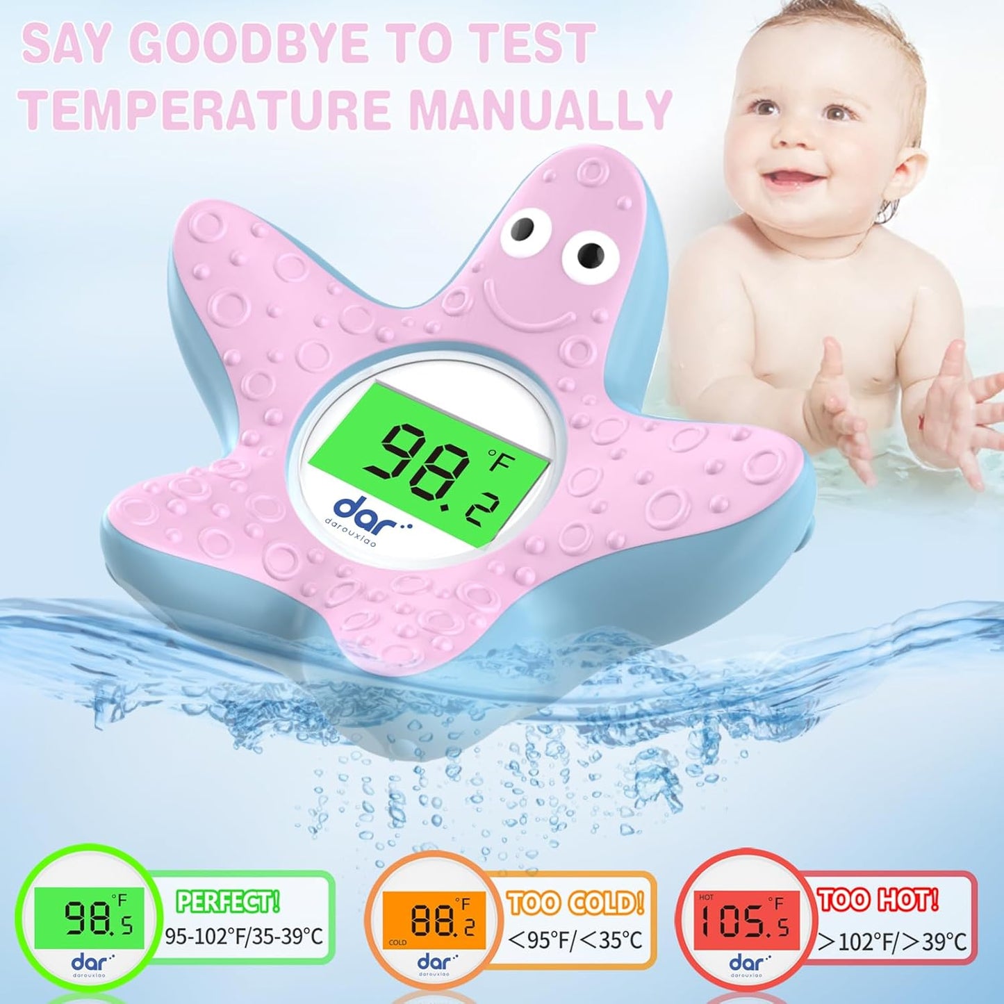 Avelena | AquaVeilig Baby Badthermometer – digitales Display mit 3 Farben und Temperaturwarnung