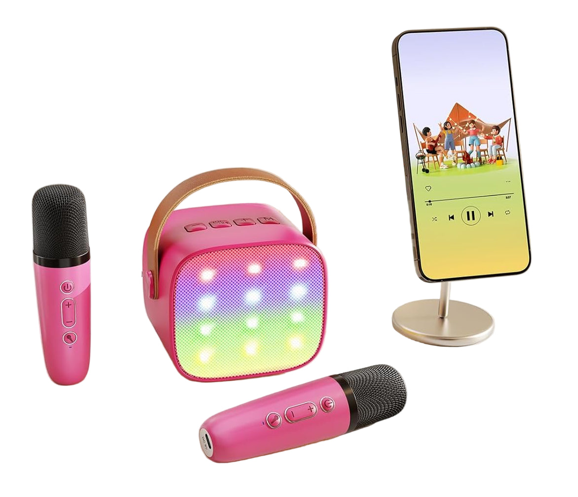 Avelena | Tragbare Mini Karaoke Maschine mit Bluetooth Lautsprecher & 2 Wireless Mikros – Veylo