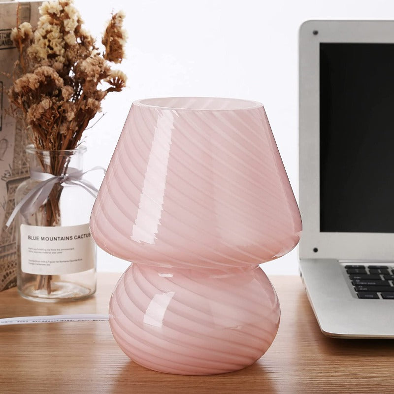 Avelena | Pilzlampe, Glas-Pilz-Nachttischlampen Translucente Murano Vintage Stil Gestreifte Kleine Nachttisch Desklampe Wirbellicht für Wohnkultur, Esszimmer, Wohnzimmer, Schlafzimmer, Geschenk