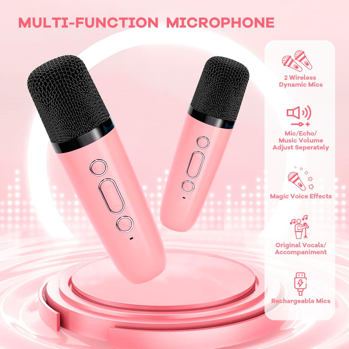 Avelena | Tragbare Mini Karaoke Maschine mit Bluetooth Lautsprecher & 2 Wireless Mikros – Veylo