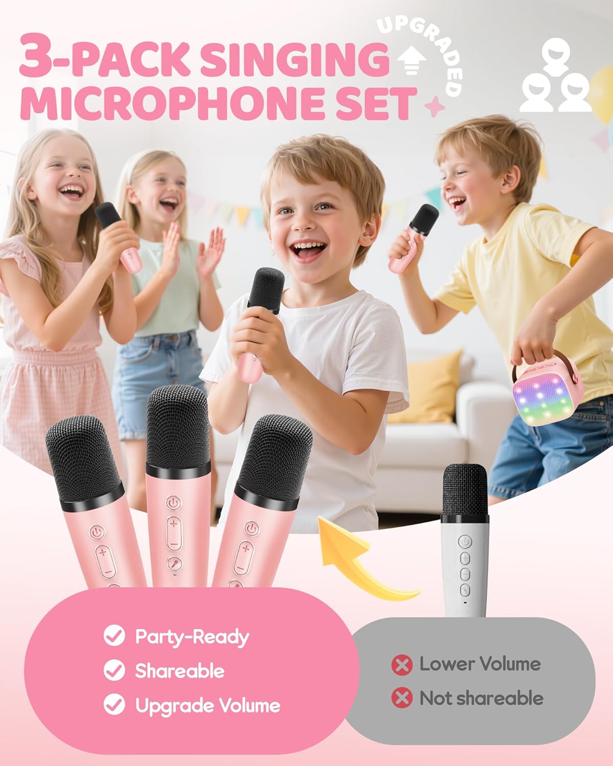 Avelena | Tragbare Mini Karaoke Maschine mit Bluetooth Lautsprecher & 2 Wireless Mikros – Veylo