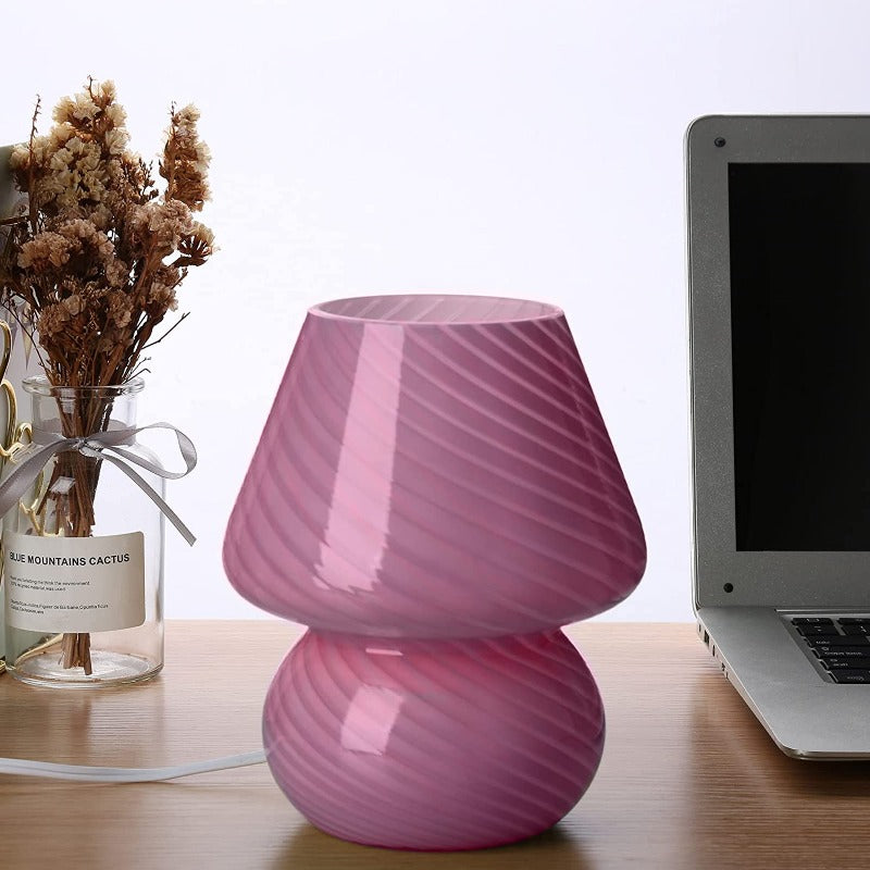 Avelena | Pilzlampe, Glas-Pilz-Nachttischlampen Translucente Murano Vintage Stil Gestreifte Kleine Nachttisch Desklampe Wirbellicht für Wohnkultur, Esszimmer, Wohnzimmer, Schlafzimmer, Geschenk