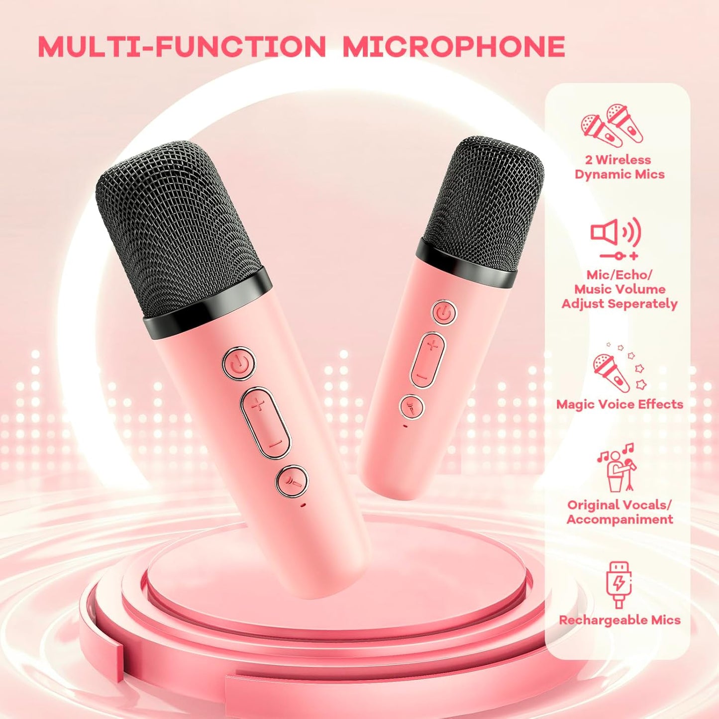 Avelena | Tragbare Mini Karaoke Maschine mit Bluetooth Lautsprecher & 2 Wireless Mikros – Veylo