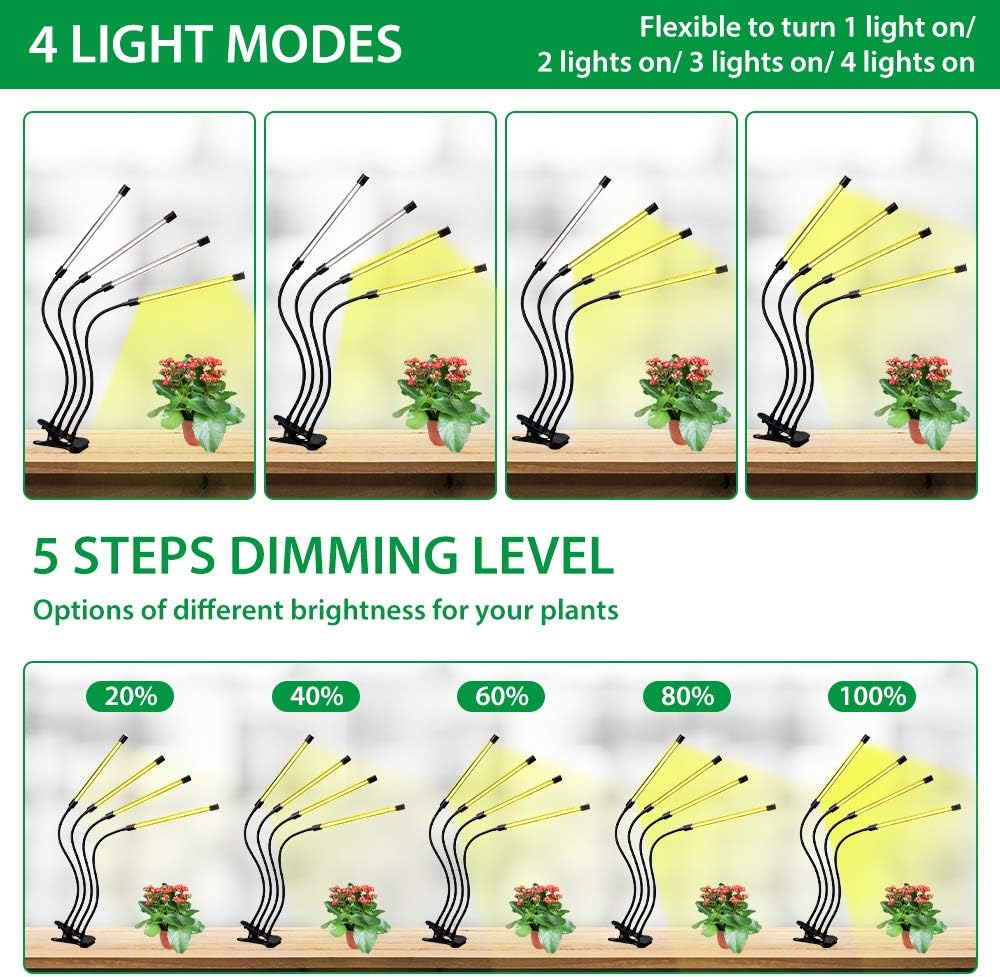 Avelena | Pflanzenwachstumslicht mit 4 Flexiblen Armen und Dimmfunktion für Indoor-Gärten