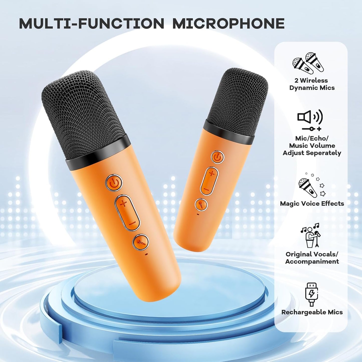 Avelena | Tragbare Mini Karaoke Maschine mit Bluetooth Lautsprecher & 2 Wireless Mikros – Veylo