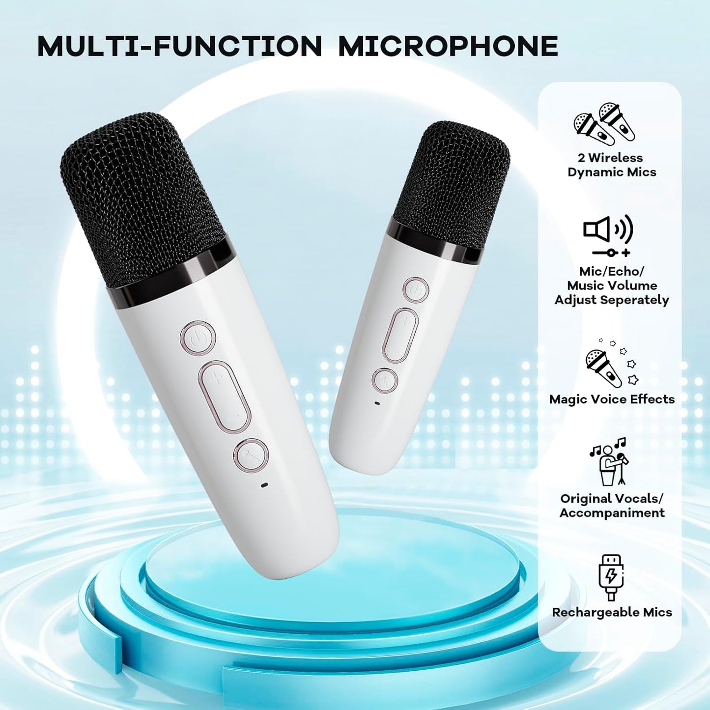 Avelena | Tragbare Mini Karaoke Maschine mit Bluetooth Lautsprecher & 2 Wireless Mikros – Veylo