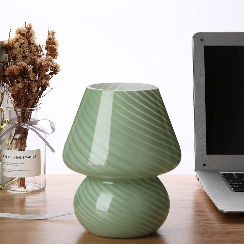 Avelena | Pilzlampe, Glas-Pilz-Nachttischlampen Translucente Murano Vintage Stil Gestreifte Kleine Nachttisch Desklampe Wirbellicht für Wohnkultur, Esszimmer, Wohnzimmer, Schlafzimmer, Geschenk