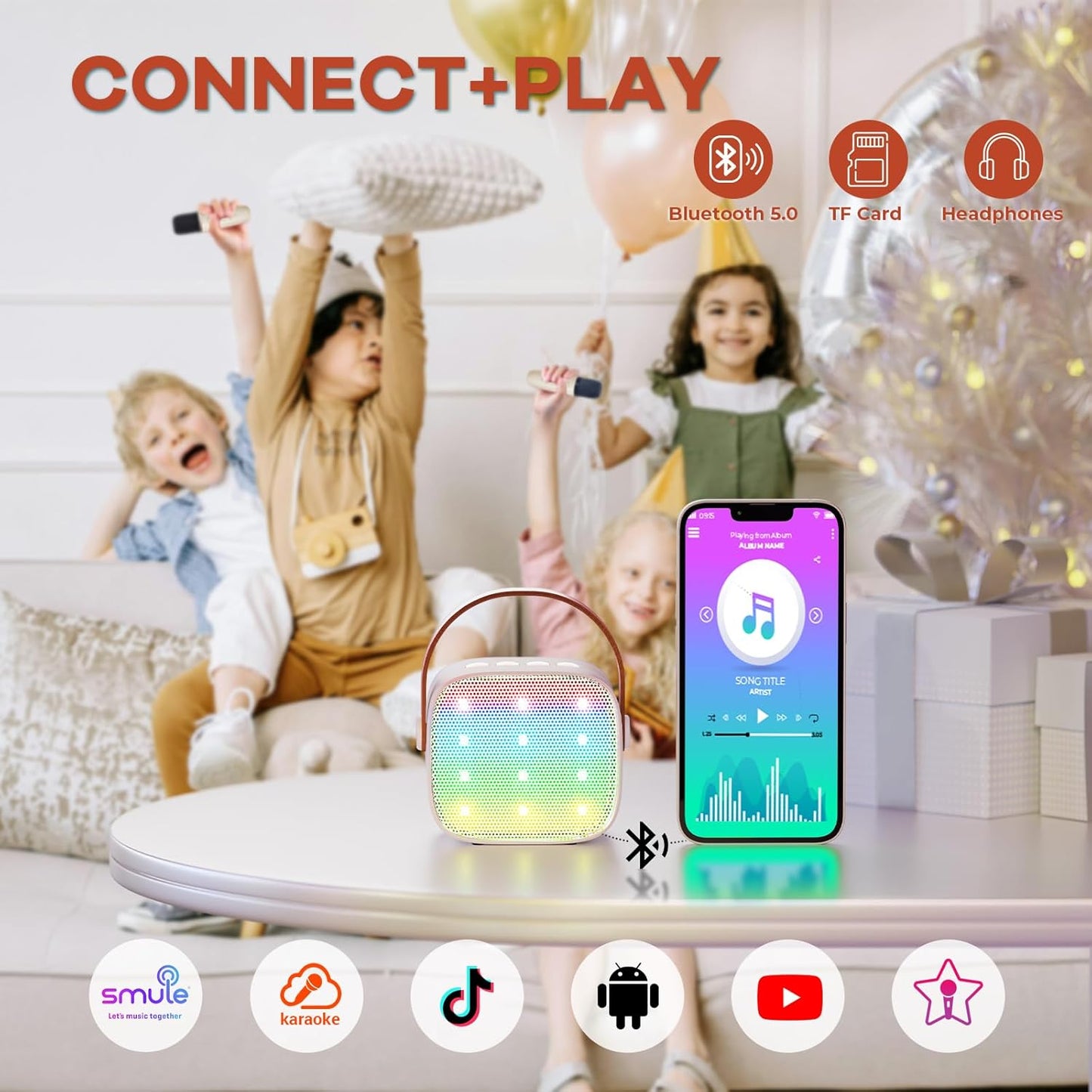 Avelena | Tragbare Mini Karaoke Maschine mit Bluetooth Lautsprecher & 2 Wireless Mikros – Veylo
