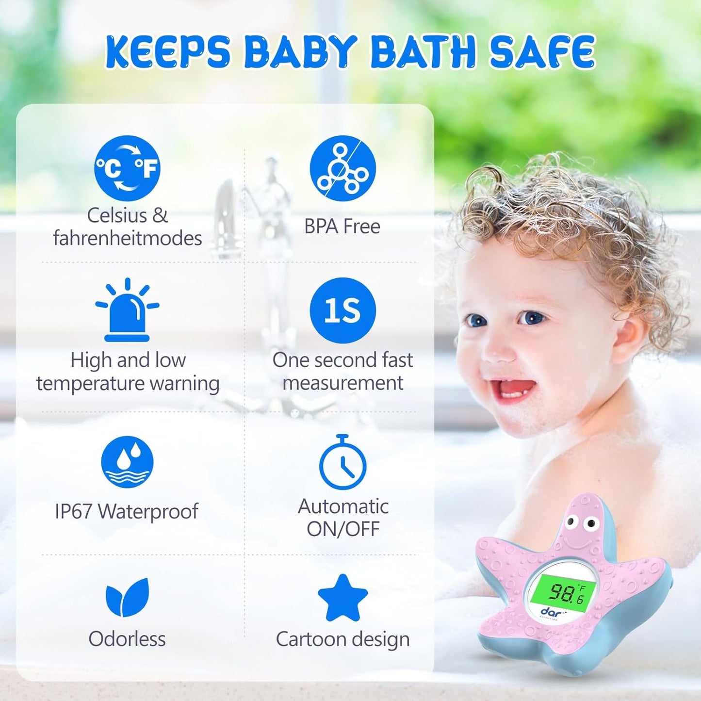 Avelena | AquaVeilig Baby Badthermometer – digitales Display mit 3 Farben und Temperaturwarnung