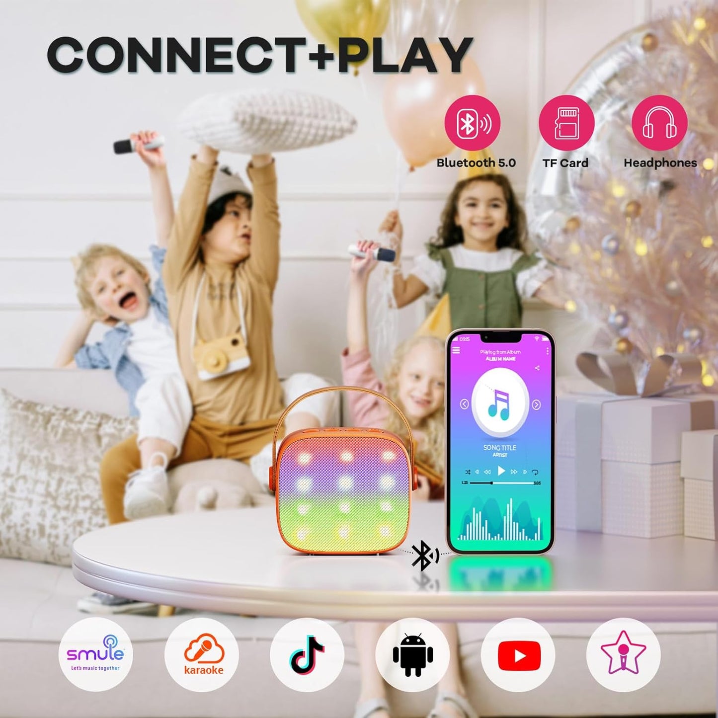 Avelena | Tragbare Mini Karaoke Maschine mit Bluetooth Lautsprecher & 2 Wireless Mikros – Veylo
