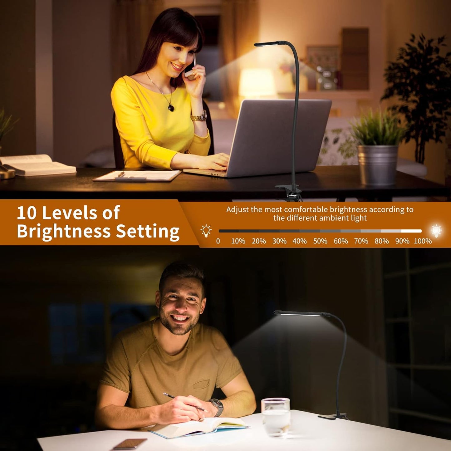 Avelena | 77 LED Tischklemmlampe mit USB-Stromversorgung & flexiblem Schwanenhals – Serava