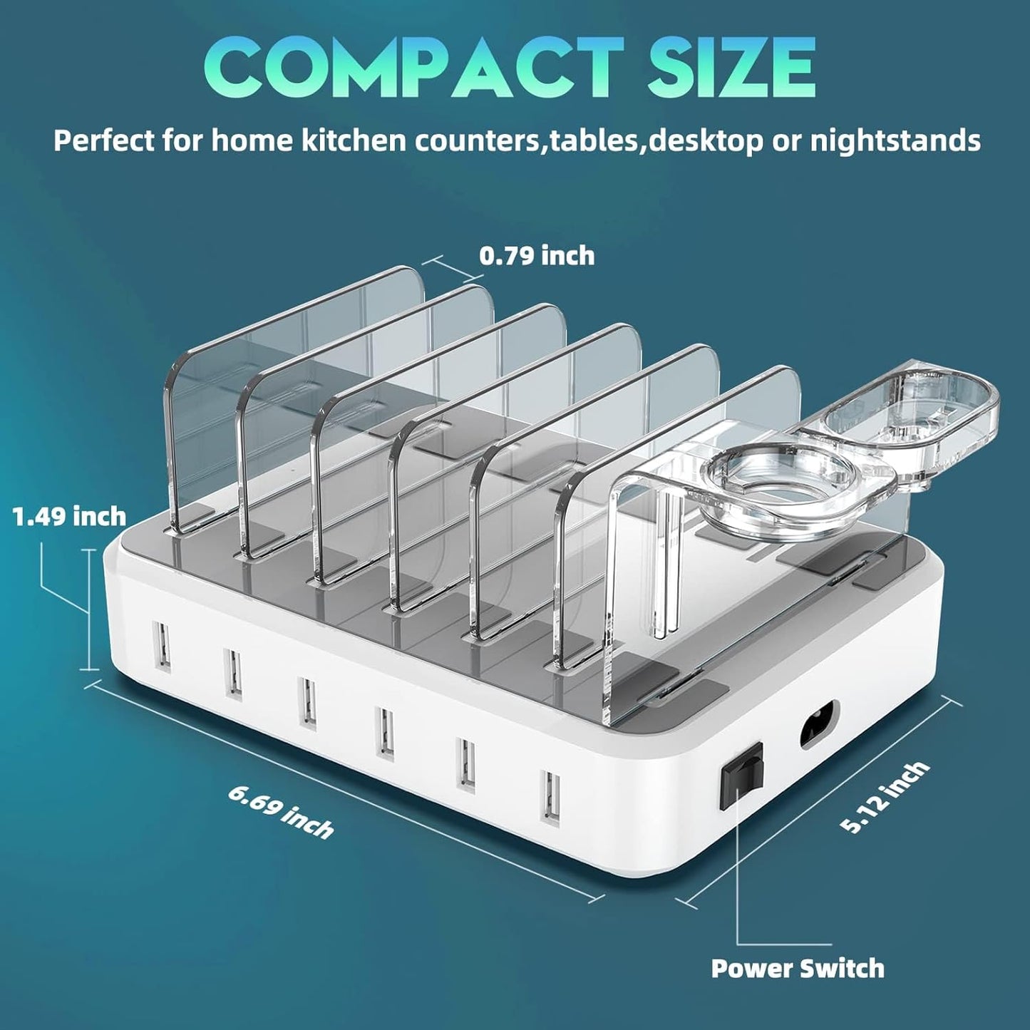 Avelena | 6-Port Mehrgerät-Schnellladegerät Organizer mit Smart IC & Kabelset