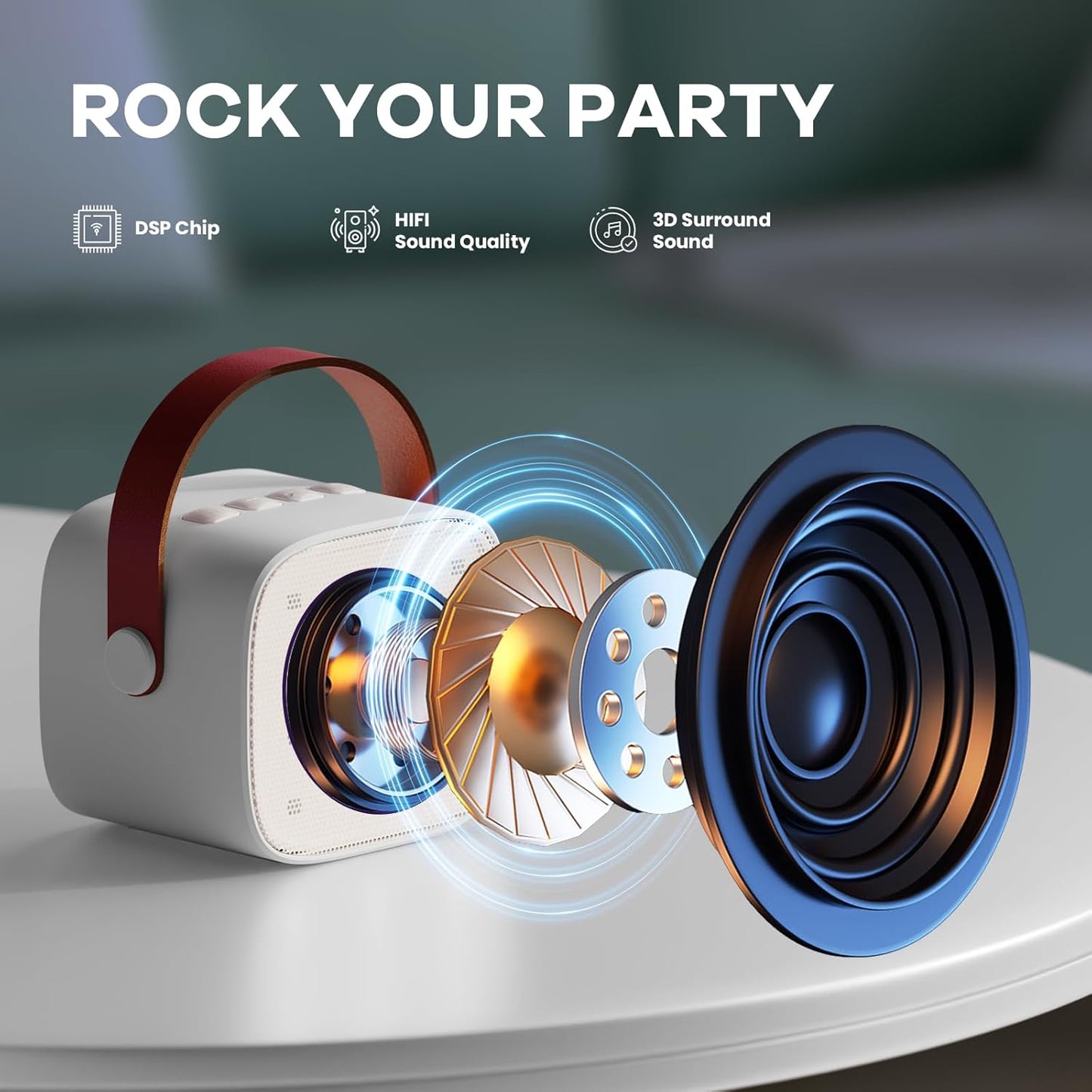 Avelena | Tragbare Mini Karaoke Maschine mit Bluetooth Lautsprecher & 2 Wireless Mikros – Veylo