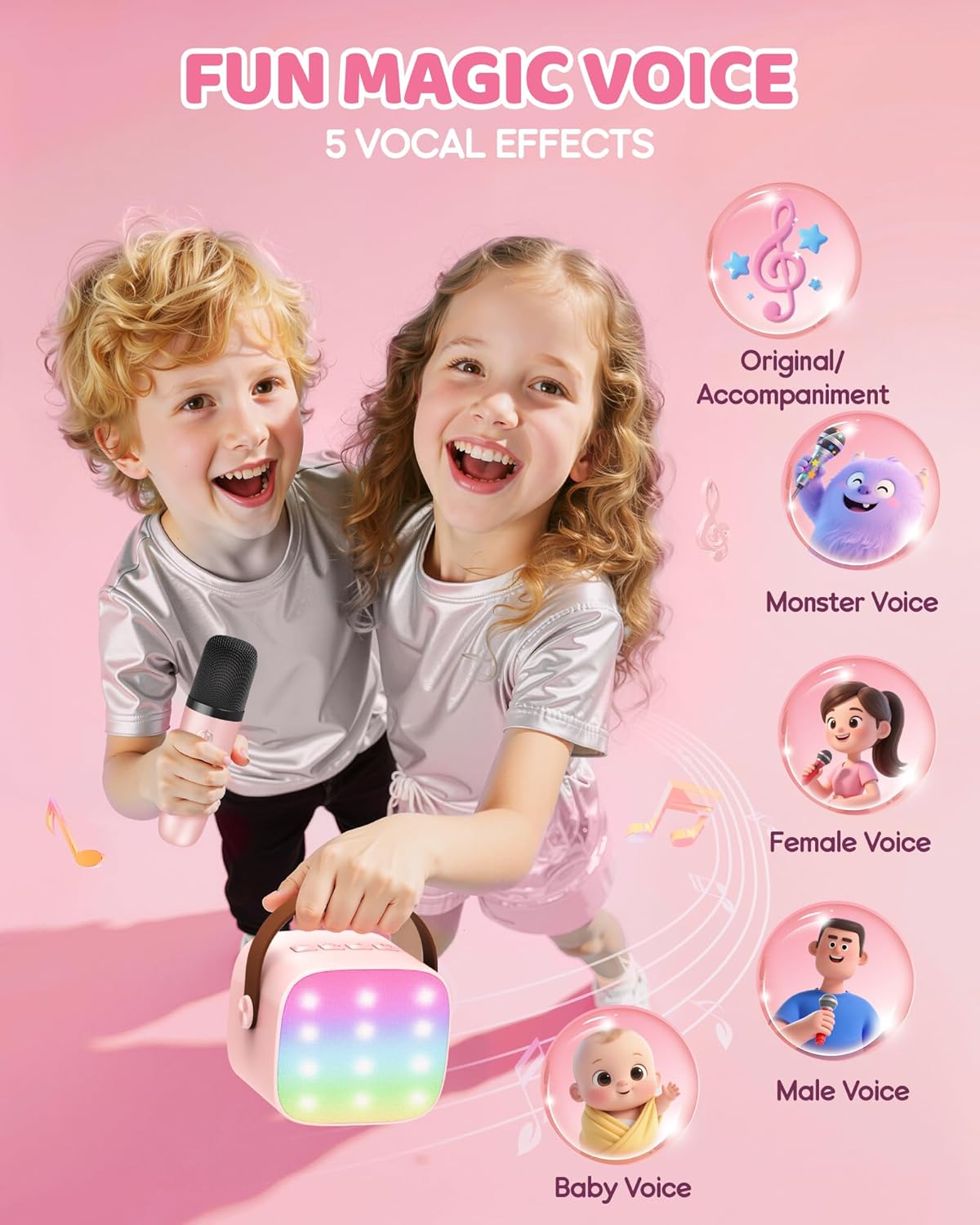 Avelena | Tragbare Mini Karaoke Maschine mit Bluetooth Lautsprecher & 2 Wireless Mikros – Veylo