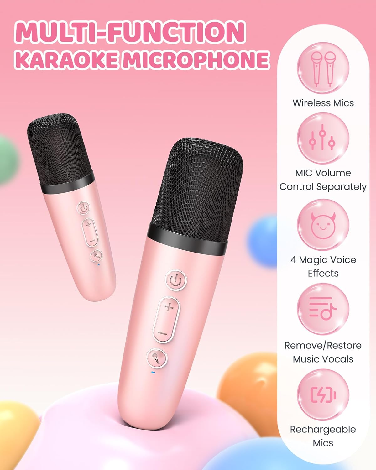 Avelena | Tragbare Mini Karaoke Maschine mit Bluetooth Lautsprecher & 2 Wireless Mikros – Veylo