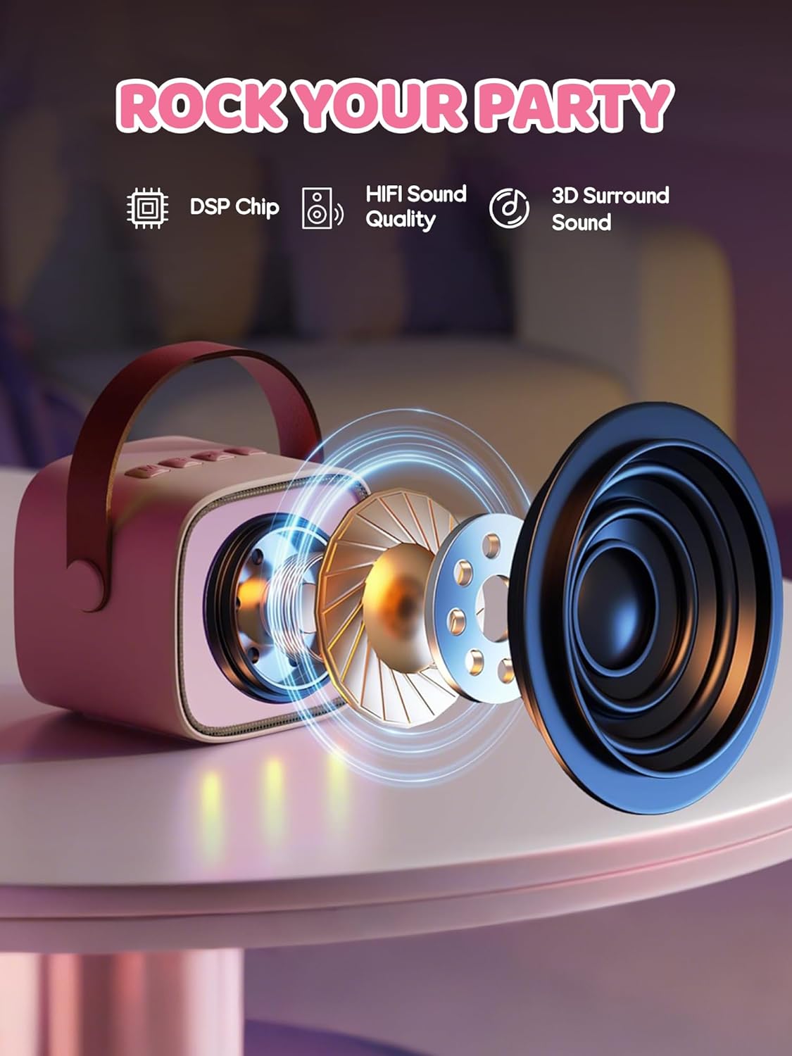 Avelena | Tragbare Mini Karaoke Maschine mit Bluetooth Lautsprecher & 2 Wireless Mikros – Veylo