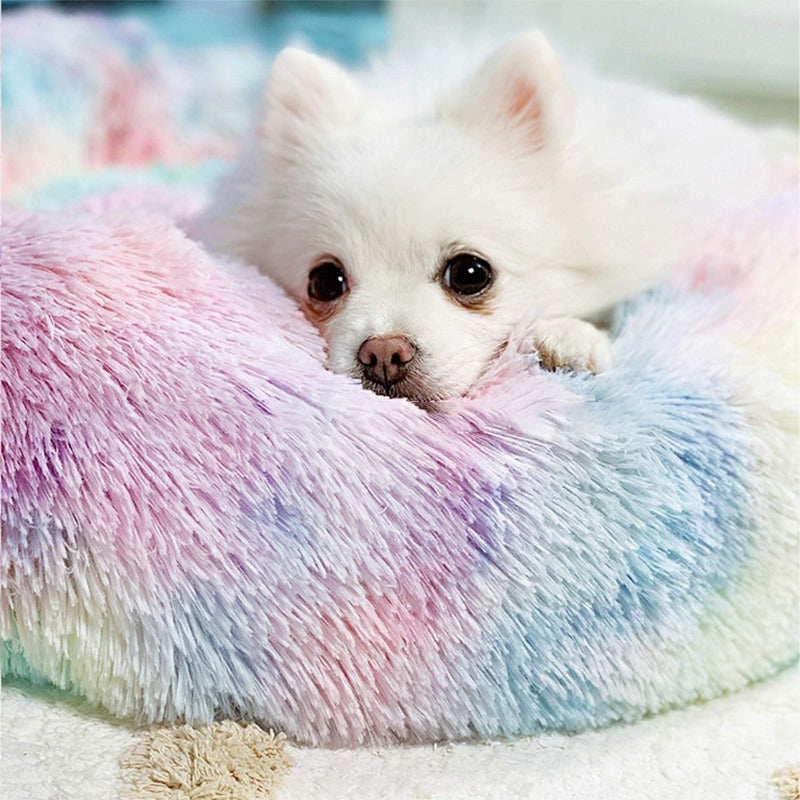 Avelena | Runder Regenbogen Extra Plüsch Beruhigender Donut Hundebetten