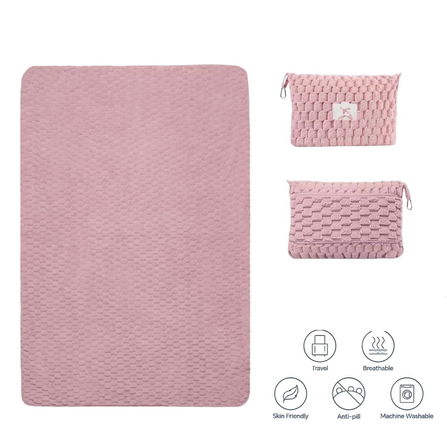 Avelena | Verpackbares Flanell-Reise-Decke mit Kissenbeutel und Gepäckschlauch – Trevora