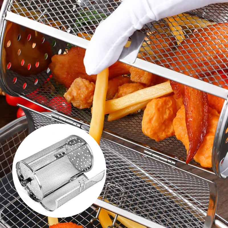Avelena | Rotierender Grillkorb | Für Grill & Heißluftfritteuse | Gemüse, Fleisch & Nüsse rösten