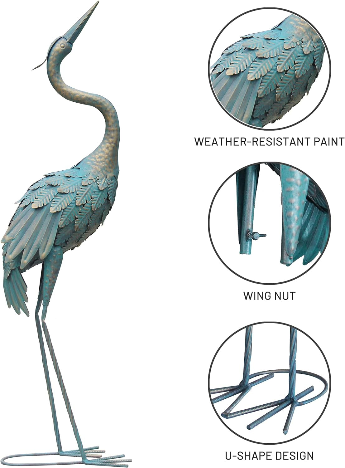 Avelena | 33-37 Zoll Metallkran Gartenstatue Dekor, Vogelgarten Skulptur & Statuen, Außendekoration für Garten Terrasse Rasen Hinterhof Pool, Vintage Ausbreitende Flügel Kran, Set von 2